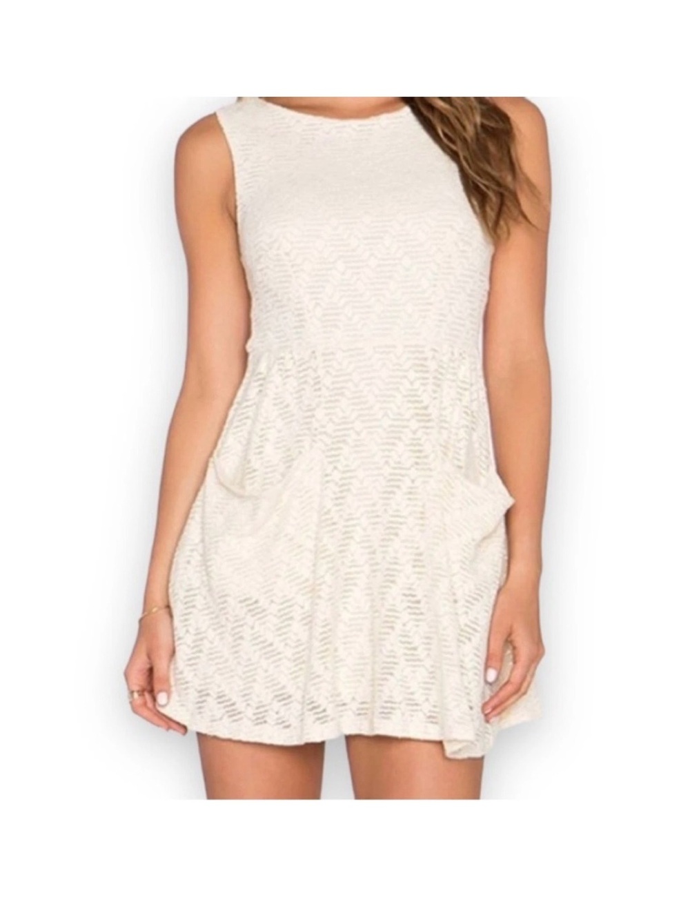 NWT FREE PEOPLE Poppy Open Back Cream Lace Mini Dress with Pockets Size M